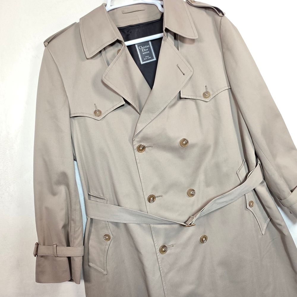 Christian Dior Trench Coat Mens 44R Tan Double Breasted Belted Old Money Luxury - Picture 15 of 16